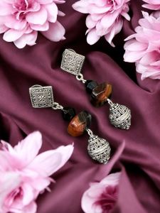 Agate Rondelle With Hollow beads earings 