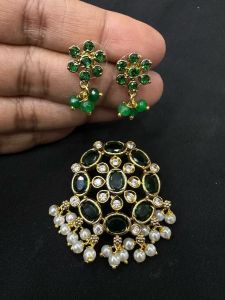 Matt finish Stone Pendants with Pearls, Emerald Green