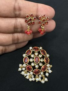 Matt finish Stone Pendants with Pearls,Citrine Orange