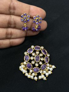 Matt finish Stone Pendants with Pearls,Purple