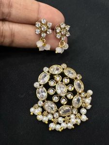 Matt finish Stone Pendants with Pearls,White