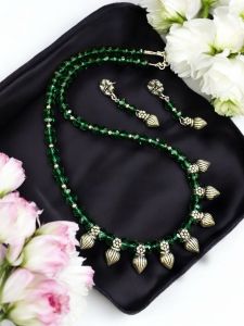 Sea Green Crystal Necklace With Kohlapuri Charms
