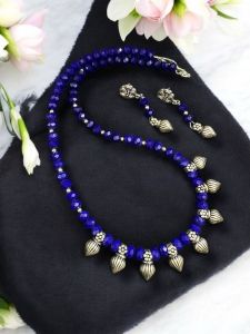 Sea Green Crystal Necklace With Kohlapuri Charms