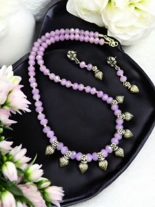 Lavander Crystal Necklace With Kohlapuri Charms