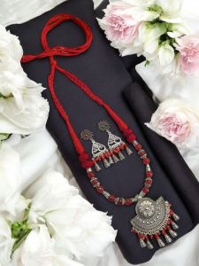 Agate Beads With Cotton Thread Beads Necklace Red