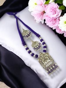 Shell Pearl Necklace With Cotton Thread Beads (Violet)