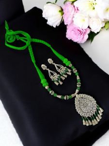 Agate Beads With Cotton Thread Beads Necklace Green