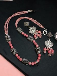 Peach agates with black Victorian spacers