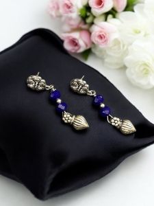 Crystal Earings With Kohlapuri Charms (Royal Blue)