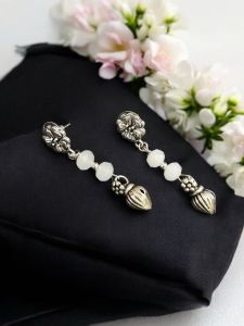 Crystal Earings With Kohlapuri Charms ( White)
