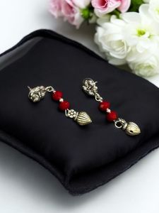 Crystal Earings With Kohlapuri Charms (Maroon)