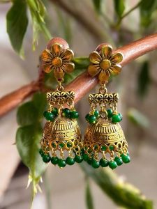 Antique Gold Jhumkas Green