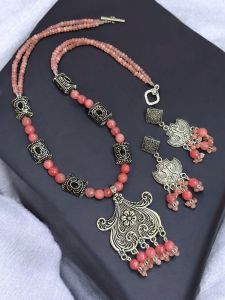 Peach agates with black Victorian spacers