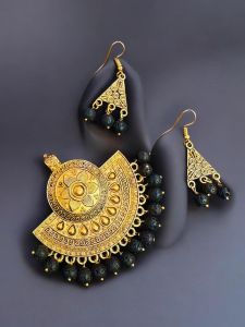 Antique Gold pendant with Lava Beads and matching earrings , Gold