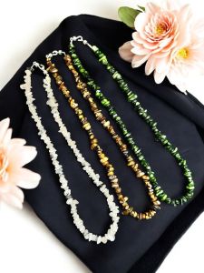 Natural Gemstone Chip Necklace,Black Rutile, TigerEye, Jade , Pack Of 3