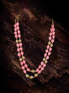 Tulip flowers  in synthetic coral with antique gold beads Necklace     