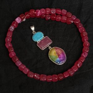 Combo OF Gemstone Pendant With Agate Beads multicolour