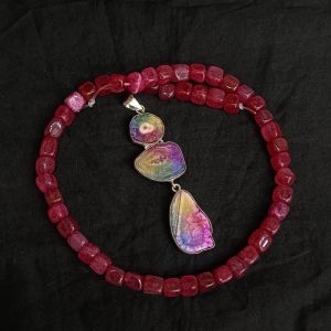Combo OF Gemstone Pendant With Agate Beads multicolour