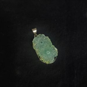 Natural Agate Slice Pendant, Silver Finish , Green
