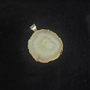 Natural Agate Slice Pendant, Silver Finish yellow