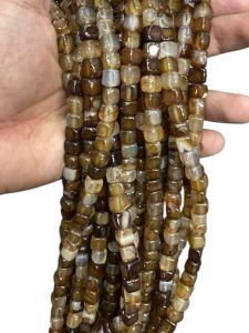 Natural Square Agate Beads, 8mm, Brown (Double Shade)