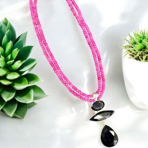Gemstone Pendants with 2 layers of agate beads Necklace,Pink
