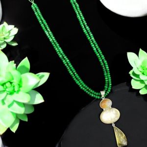 Gemstone Pendants with 2 layers of agate beads Necklace, Green