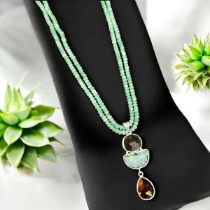 Gemstone Pendants with 2 layers of agate beads Necklace,Sea Green