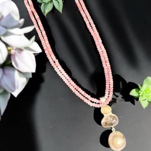 Gemstone Pendants with 2 layers of agate beads Necklace, light pink 