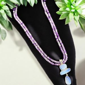 Gemstone Pendants with 2 layers of agate beads Necklace,violet    