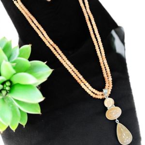 Gemstone Pendants with 2 layers of agate beads Necklace, light orange
