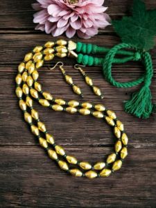 2 Layer Dholki Necklace Dholki Beads, Green
