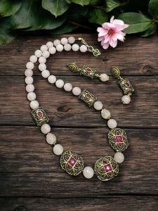 Agate beads in rose quartz colour with Victorian spacers
