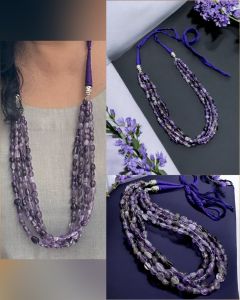  Natural Amethyst Double Shade Tumbles Necklace With Adjustable Black Cotton Rope