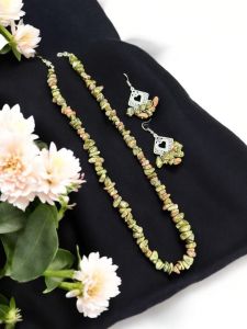 Gemstone  chip necklace Unakite   