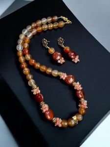 Gemstone coin beads with agate necklace