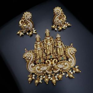 Antique finish Ramar Divine Pendant With Earrings
