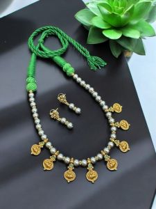 Swarovski replica grey pearls with antique gold coin charms
