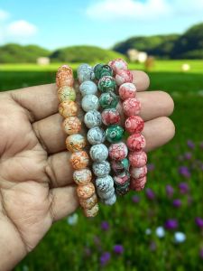 Printed Glass Bead Bracelets , Assorted,Pack of 4 pieces