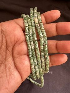 Gemstone Pipe Beads, 4X9mm Green Point Jade