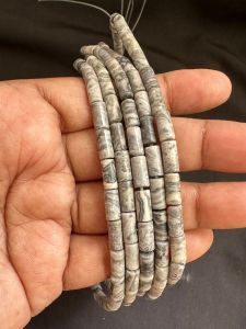 Gemstone Pipe Beads, 4X9mm Map Jasper