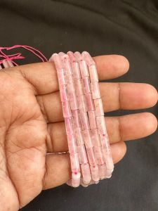 Gemstone Pipe Beads, 4X9mm Rose Quartz