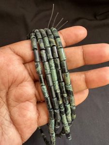 Gemstone Pipe Beads, 4X9mm Green Sparrow Jade