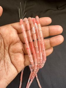 Gemstone Pipe Beads, 4X9mm Strawberry Quartz