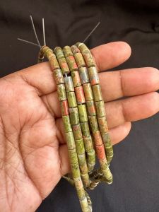 Gemstone Pipe Beads, 4X9mm Unakite