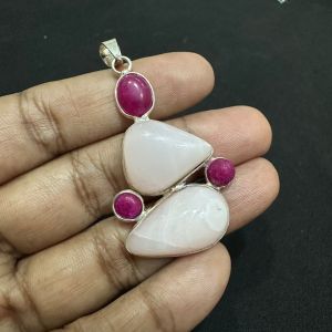 Gemstone Pendants , 5 Stones, Silver Finish