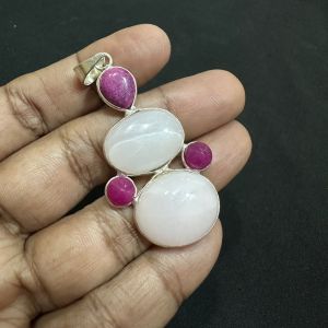 Gemstone Pendants , 5 Stones, Silver Finish