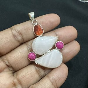 Gemstone Pendants , 5 Stones, Silver Finish 