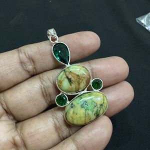Gemstone Pendants , Silver Finish ,5 Stones, green dual shade