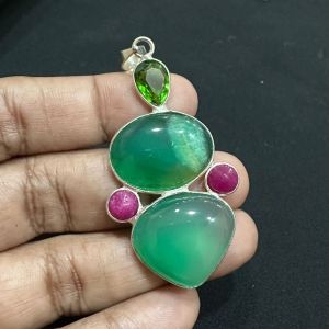 Gemstone Pendants , Silver Finish ,5 Stones,sea green shade